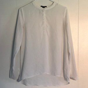 White, button up, blouse, long sleeve, sheer
